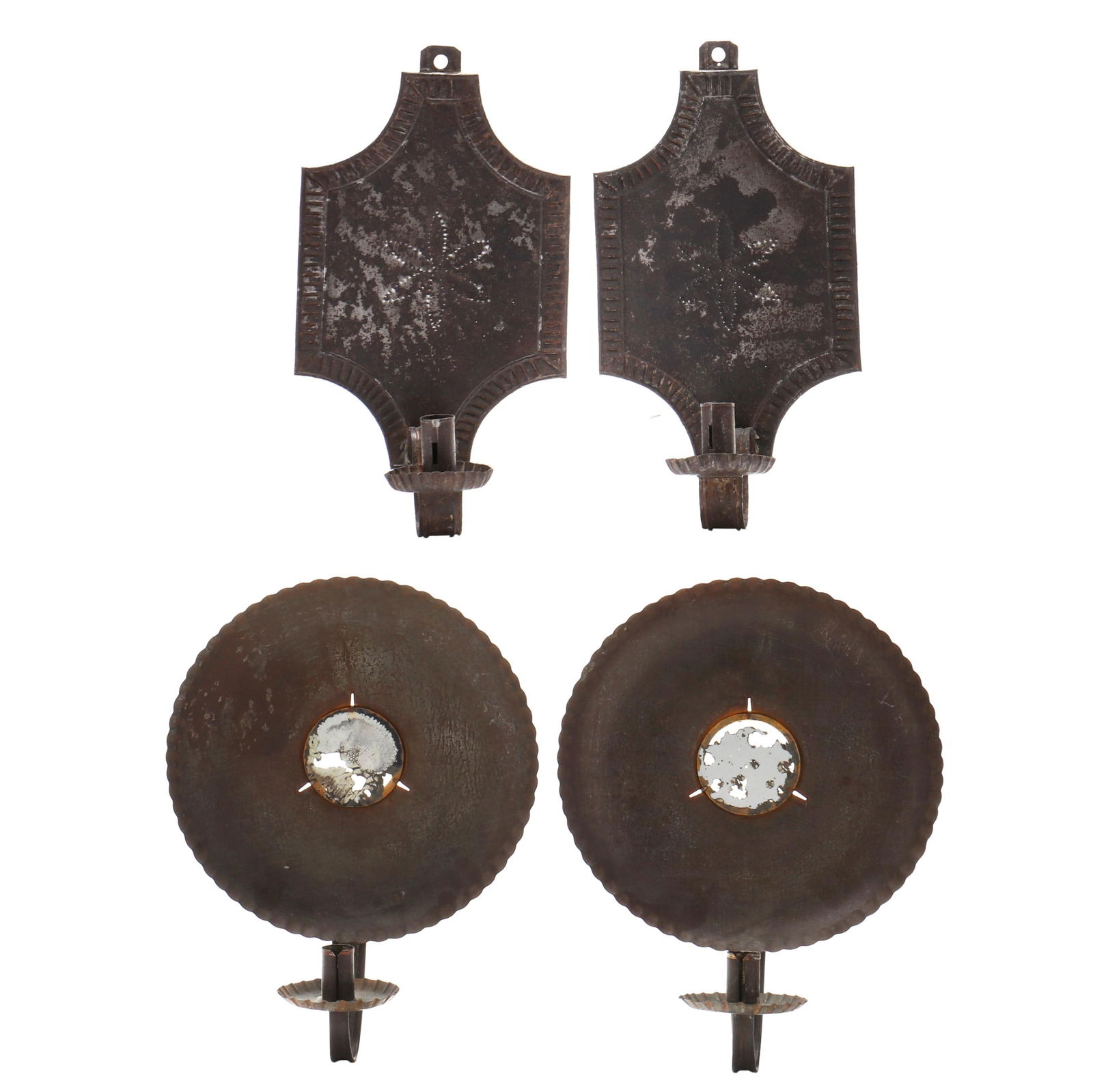 TWO PAIRS OF ANTIQUE TINWARE WALL