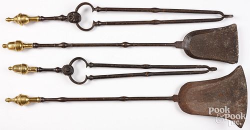 TWO PAIRS OF BRASS AND IRON