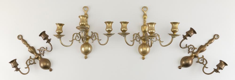 TWO PAIRS OF BRASS WALL SCONCES