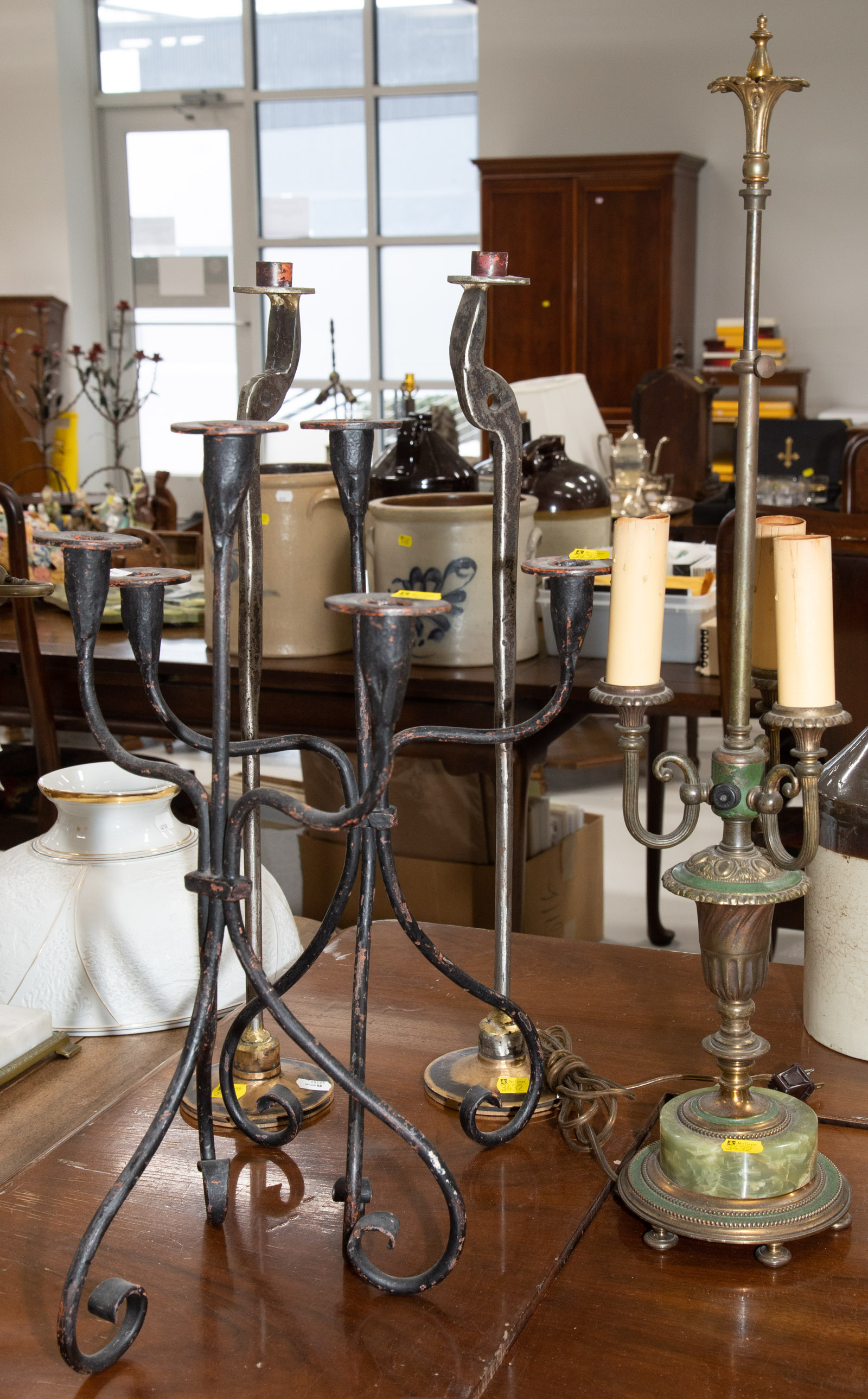 TWO PAIRS OF CANDLESTICKS;
