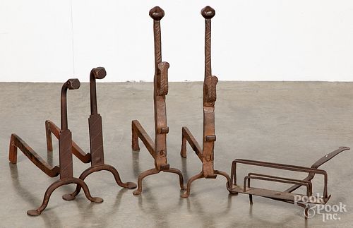TWO PAIRS OF CAST IRON ANDIRONS,