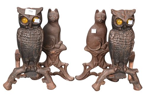 TWO PAIRS OF CAST IRON ANDIRONS, TO