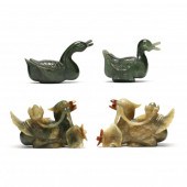 TWO PAIRS OF CHINESE CARVED HA