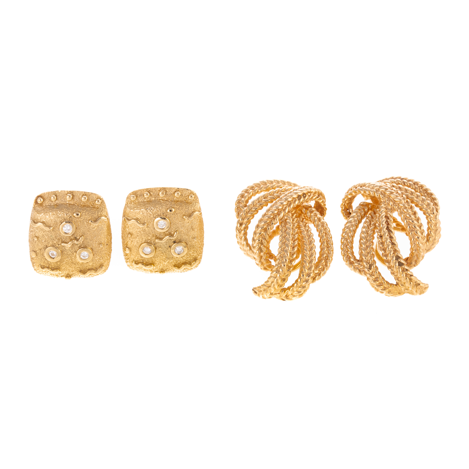 TWO PAIRS OF CLIP EARRINGS IN 14K