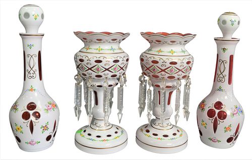 TWO PAIRS OF CRANBERRY GLASS,