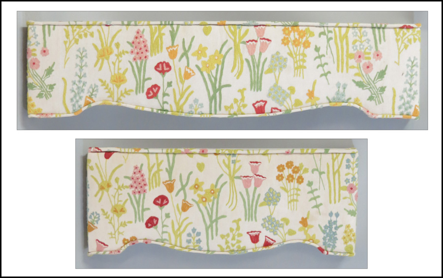TWO PAIRS OF CREWEL VALANCES.