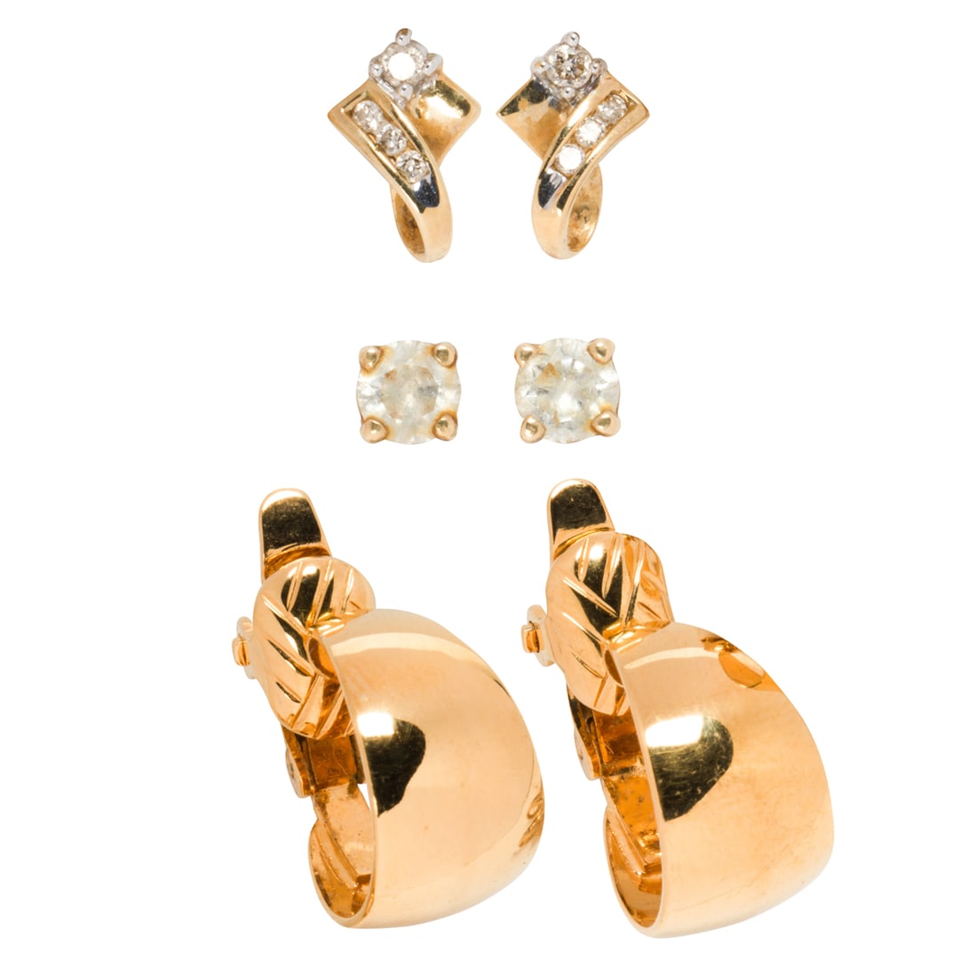 TWO PAIRS OF DIAMOND AND GOLD