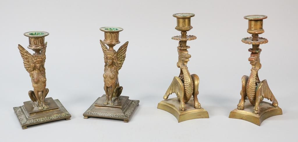 TWO PAIRS OF FIGURAL MYTHOLOGICAL