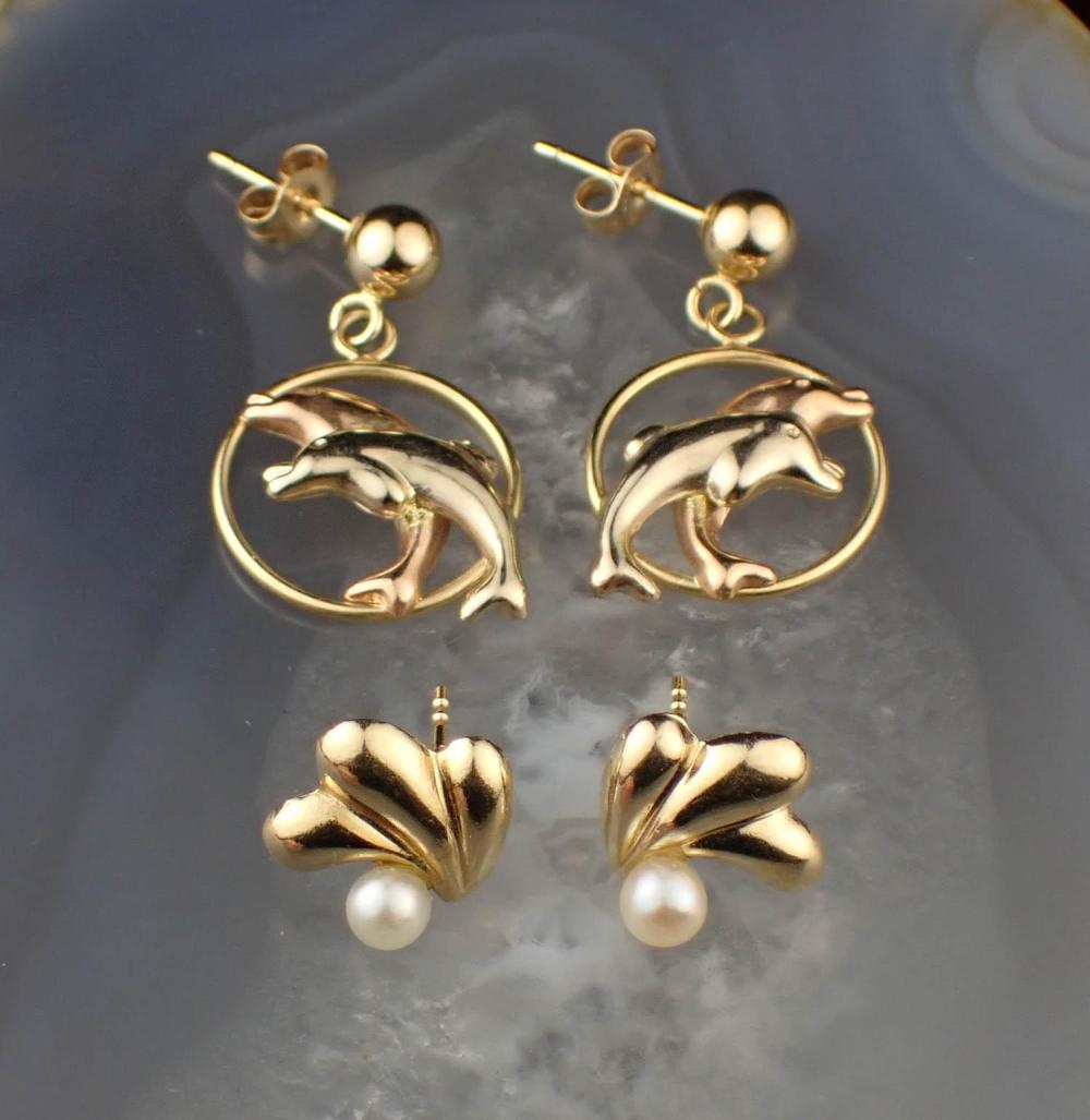 TWO PAIRS OF FOURTEEN KARAT GOLD
