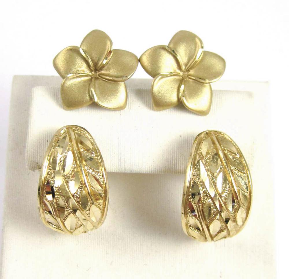 TWO PAIRS OF FOURTEEN KARAT GOLD