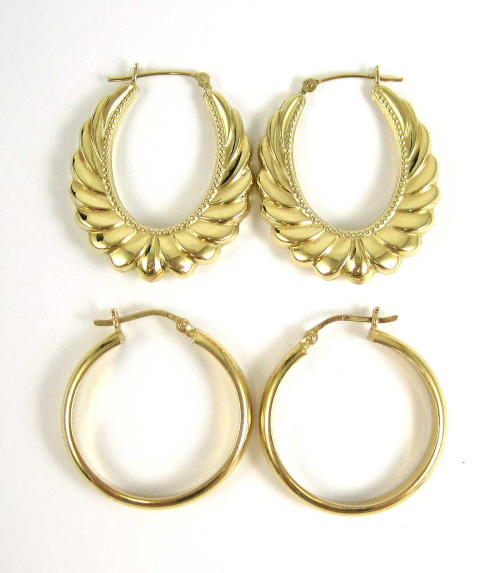 TWO PAIRS OF FOURTEEN KARAT GOLD