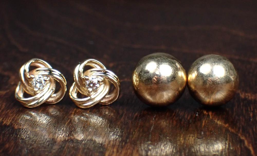 TWO PAIRS OF FOURTEEN KARAT GOLD