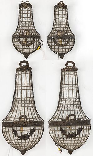 TWO PAIRS OF FRENCH METAL AND GLASS