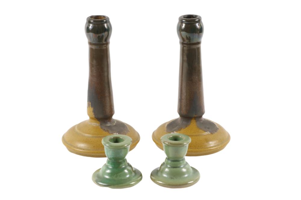 TWO PAIRS OF FULPER CANDLE HOLDERS,