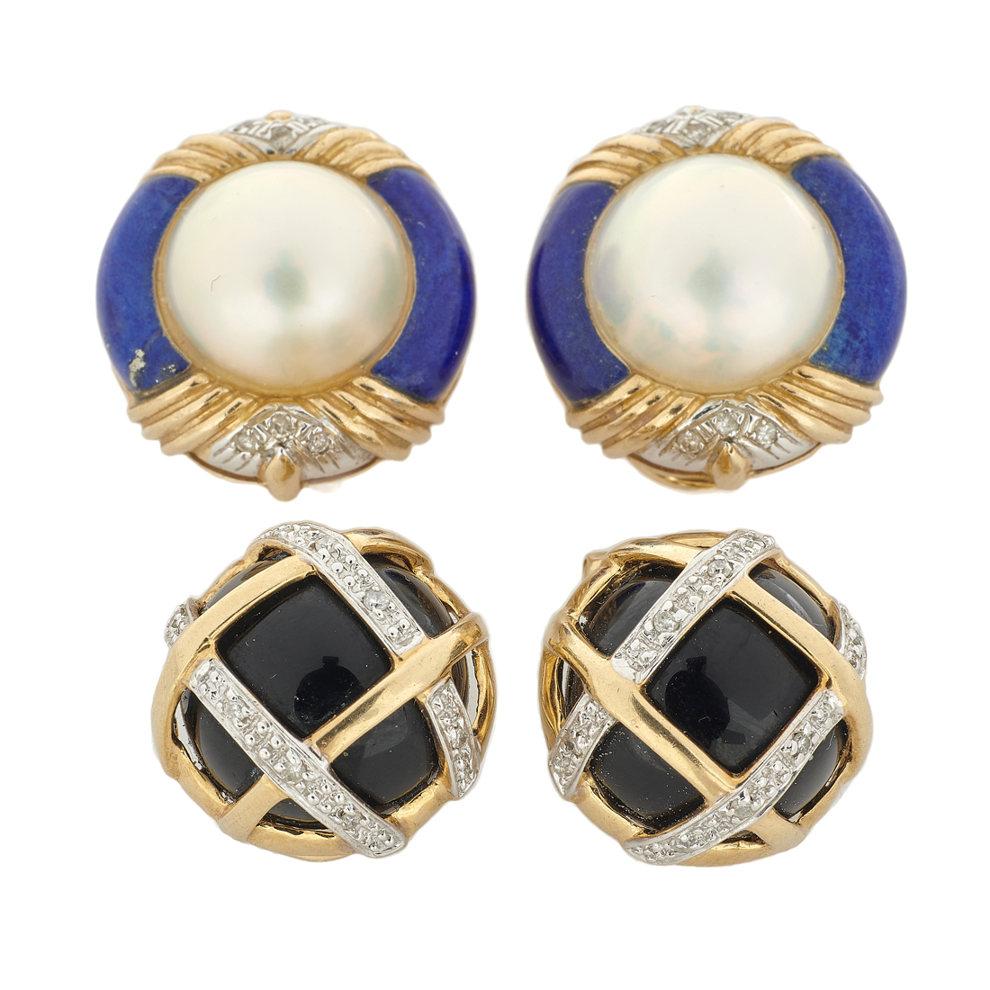 TWO PAIRS OF GEM-SET AND 14K GOLD
