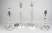 TWO PAIRS OF GLASS TABLE LAMPS