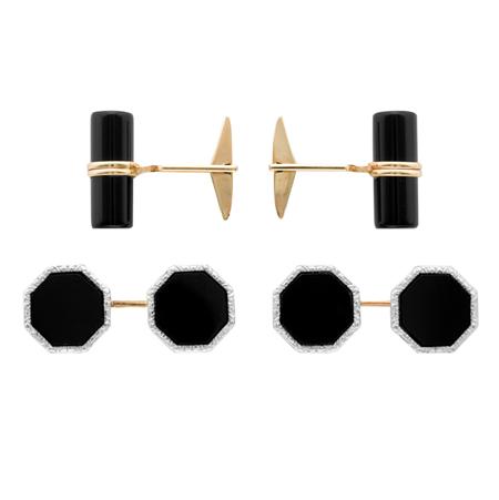 Two Pairs of Gold and Black Onyx