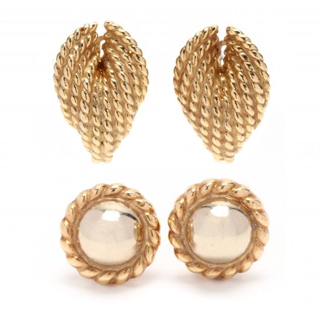 TWO PAIRS OF GOLD EARRINGS To