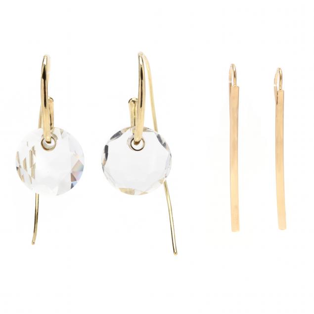 TWO PAIRS OF GOLD EARRINGS, ONE