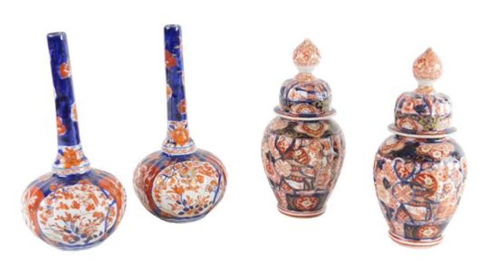TWO PAIRS OF IMARI PORCELAIN VASES,