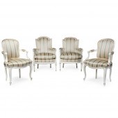 TWO PAIRS OF IVORY PAINTED FRE