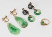 TWO PAIRS OF JADE EARRINGS & O