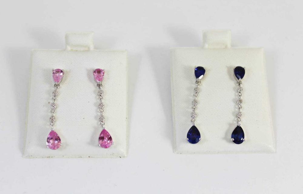 TWO PAIRS OF LAB-CREATED SAPPHIRE