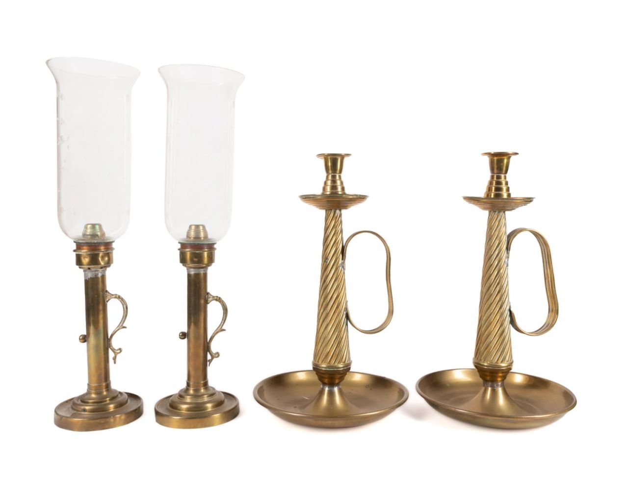 TWO PAIRS OF LARGE BRASS