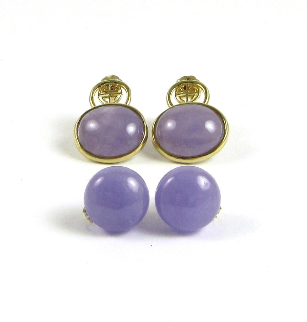 TWO PAIRS OF LAVENDER JADE