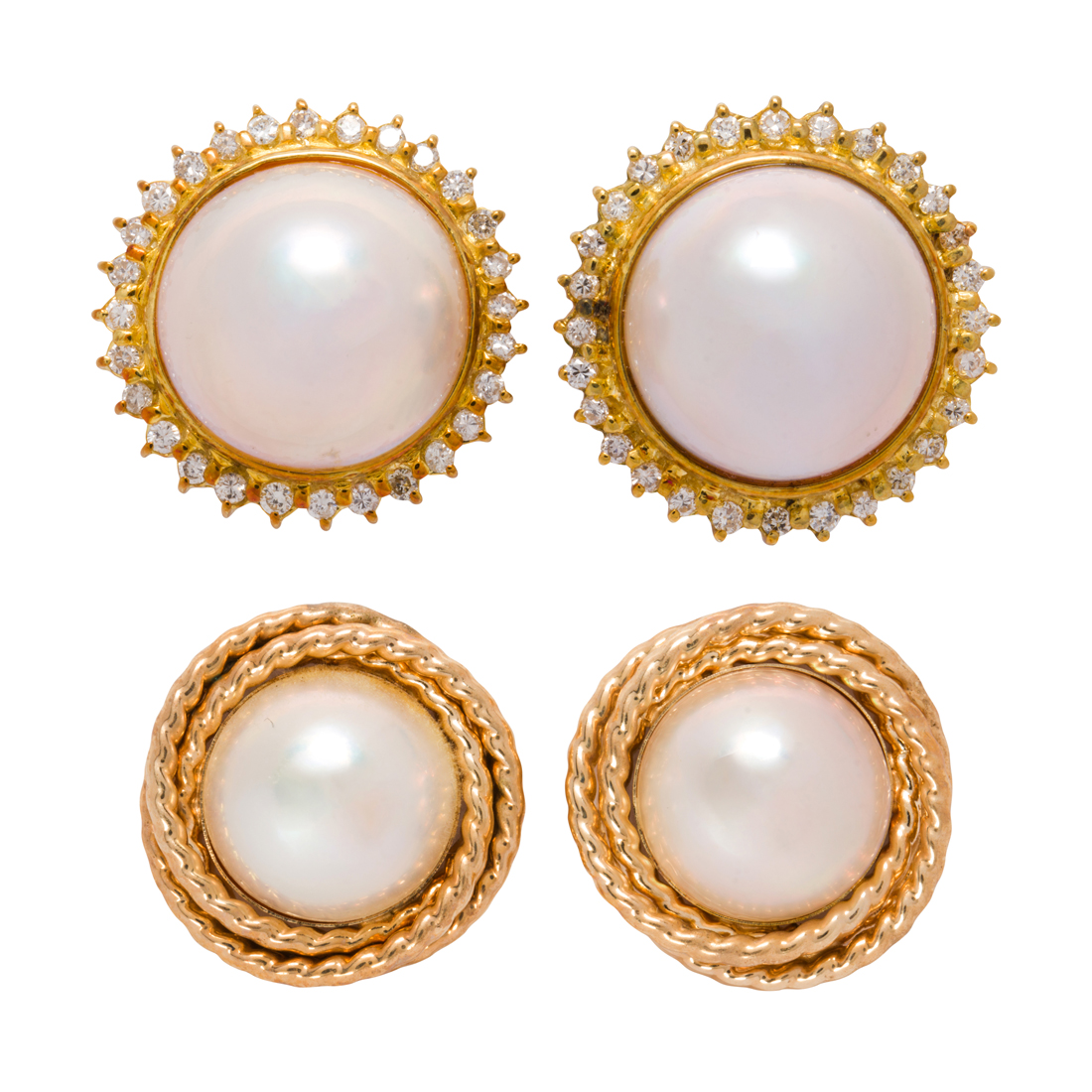 TWO PAIRS OF MABE CULTURED PEARL,