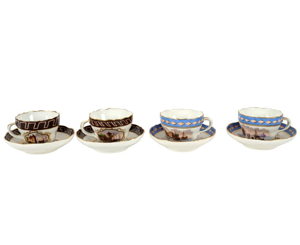 TWO PAIRS OF MEISSEN PORCELAIN CUPS