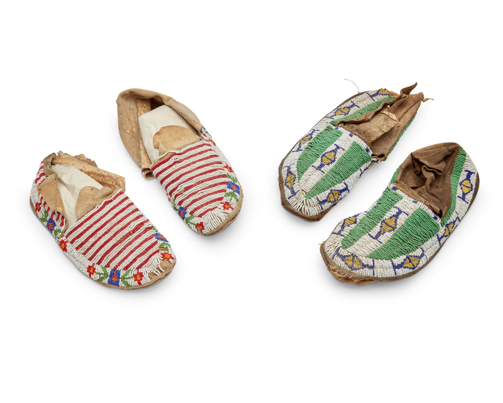 TWO PAIRS OF NATIVE AMERICAN BEADED