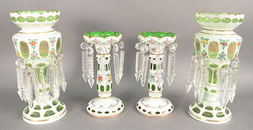 TWO PAIRS OF OVERLAY GREEN GLASS