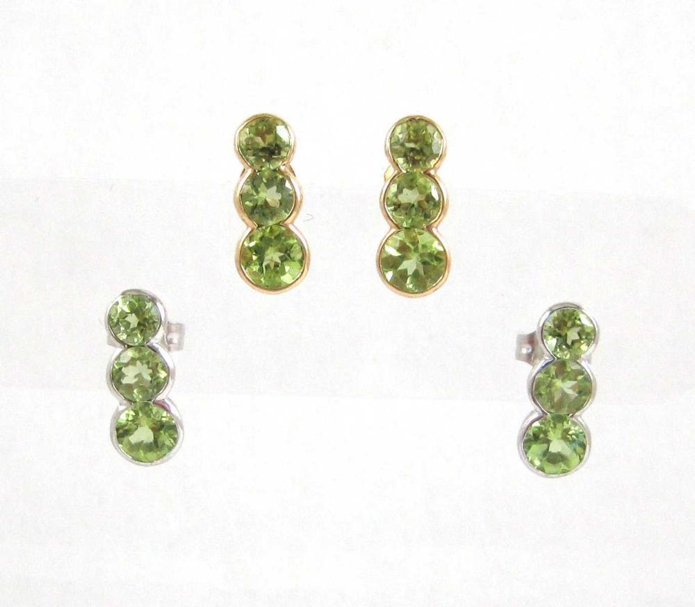 TWO PAIRS OF PERIDOT STUD EARRINGS,