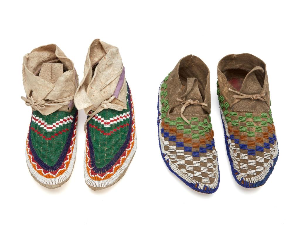 TWO PAIRS OF PLAINS INDIAN BEADED