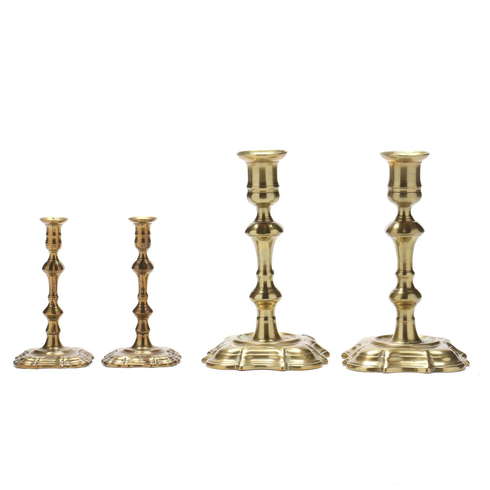 TWO PAIRS OF QUEEN ANNE BRASS