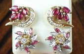TWO PAIRS OF RUBY, DIAMOND AND