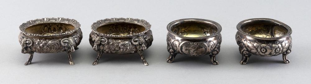 TWO PAIRS OF SILVER OPEN SALTS 19TH