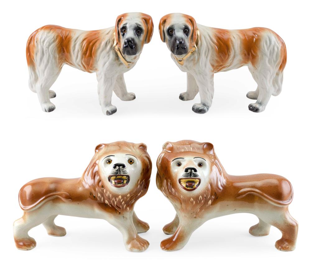 TWO PAIRS OF STAFFORDSHIRE ANIMAL