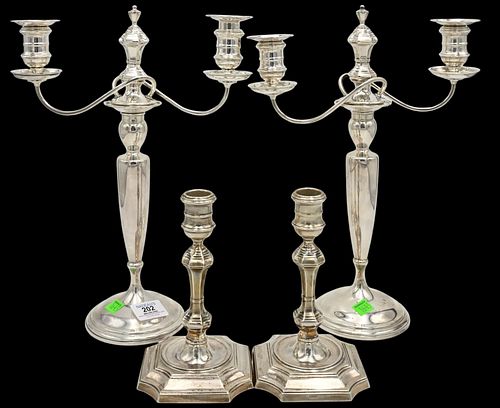 TWO PAIRS OF STERLING SILVER CANDLE