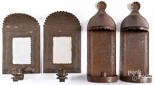 TWO PAIRS OF TIN SCONCES, 20TH
