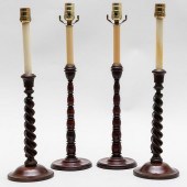 TWO PAIRS OF TURNED WOOD CANDL