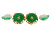 TWO PAIRS OF YELLOW GOLD, JADE