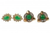 TWO PAIRS OF YELLOW GOLD, DIAM