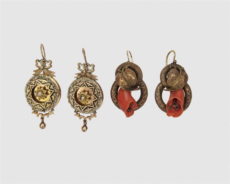 TWO PAIRS OF YELLOW GOLD