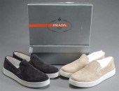 TWO PAIRS PRADA SUEDE LOAFERS,