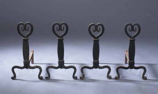 TWO PAIRS PRIMITIVE IRON ANDIRONS