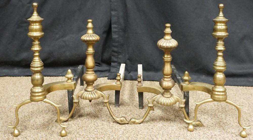 TWO PAIRS QUEEN ANNE STYLE BRASS
