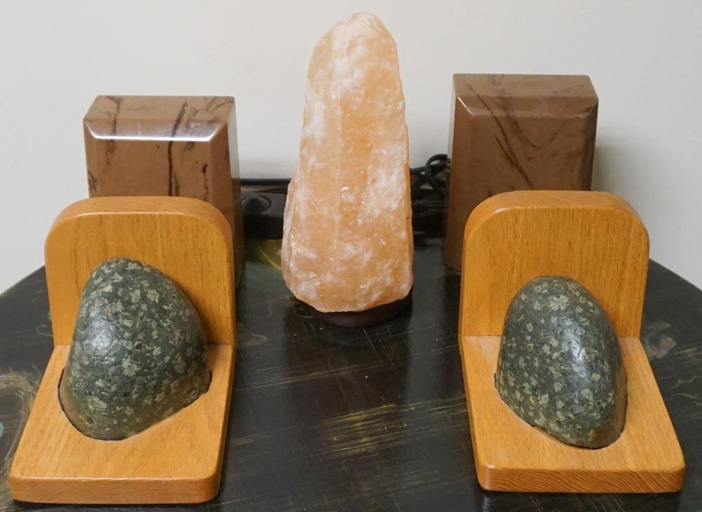 TWO PAIRS STONE BOOKENDS AND A ROCK