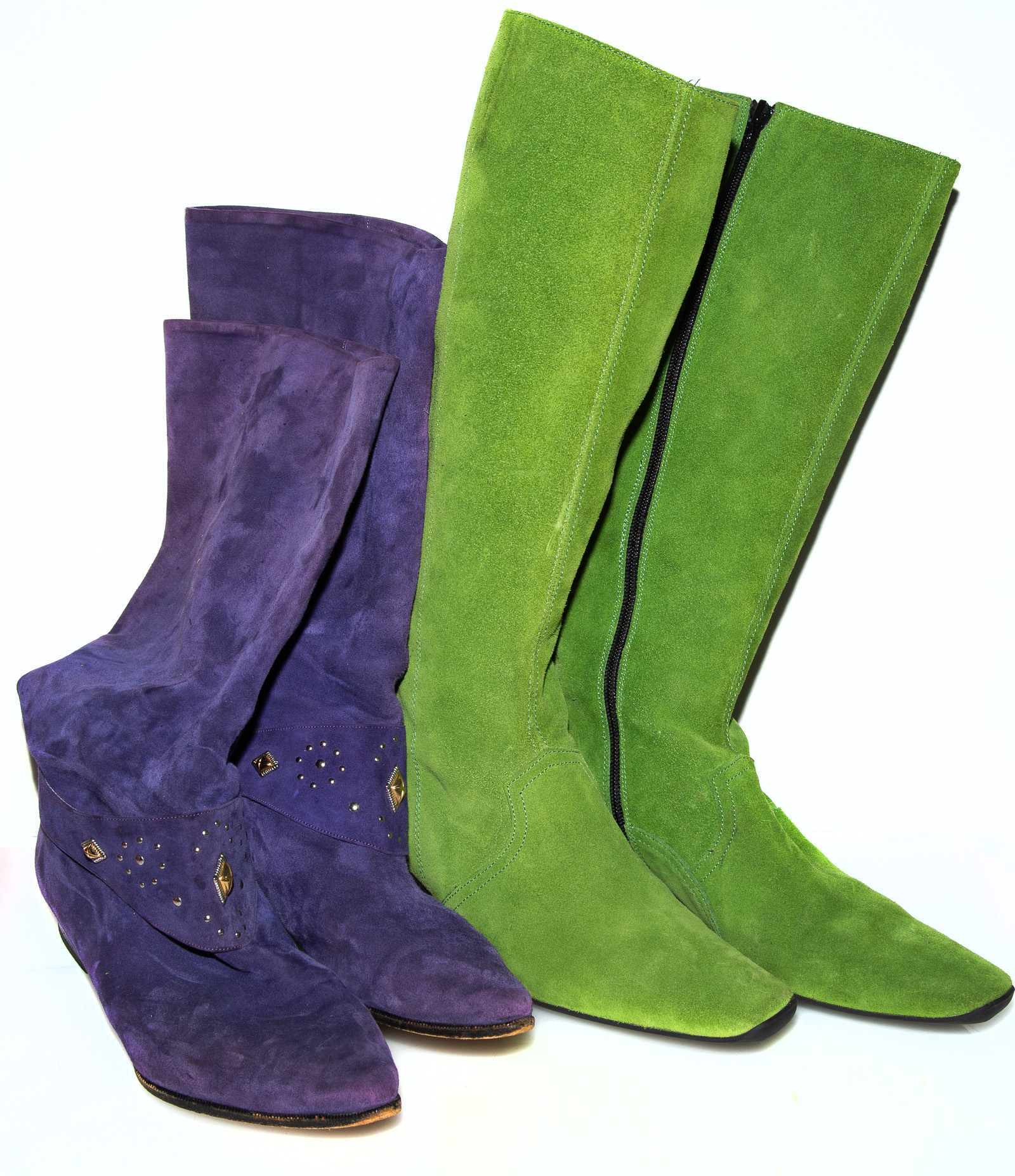 TWO PAIRS SUEDE BOOTS green in size